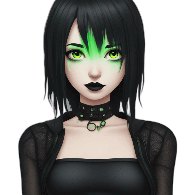 goth girl with neon green eyes and  emoji