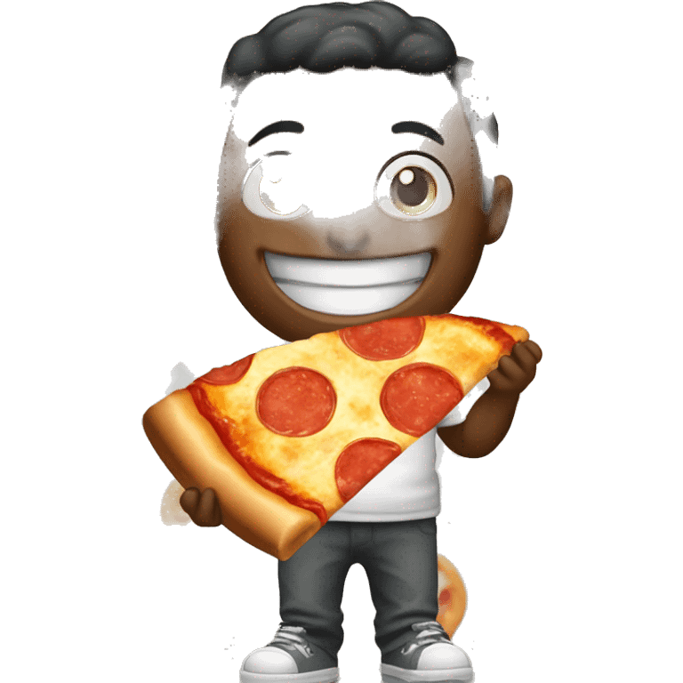 A happy face eating pizza emoji