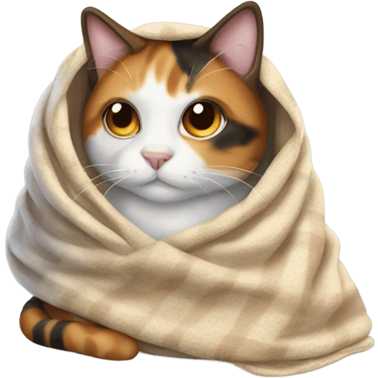 Calico cat wrapped in a blanket emoji