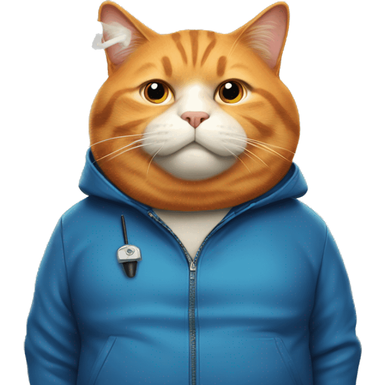 fat orange cat with blue jacket smoking emoji