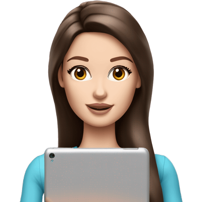 Beautiful brunette barbie fair skin holding an ipad emoji