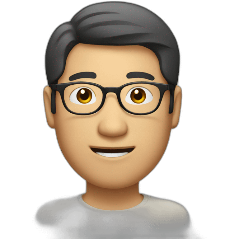 heavy asian guy with neck length hair wearing spectacles and winking emoji