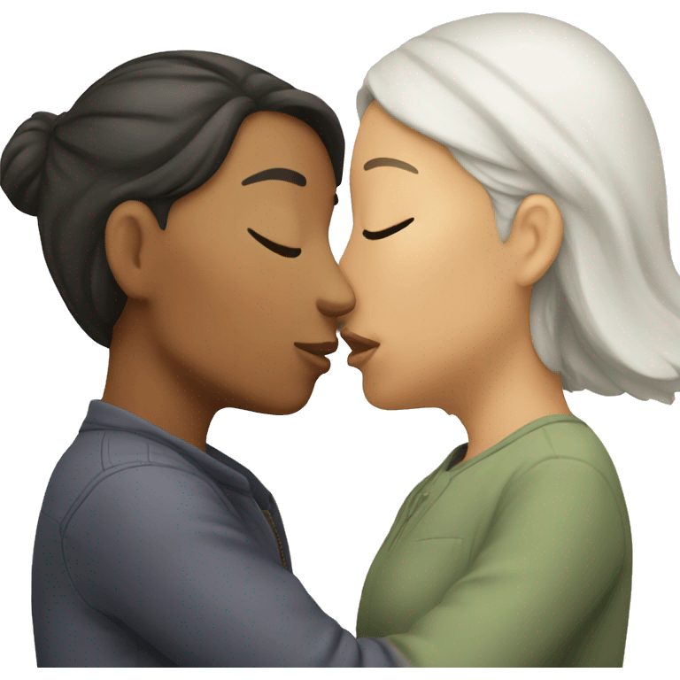 white and asian woman kissing emoji