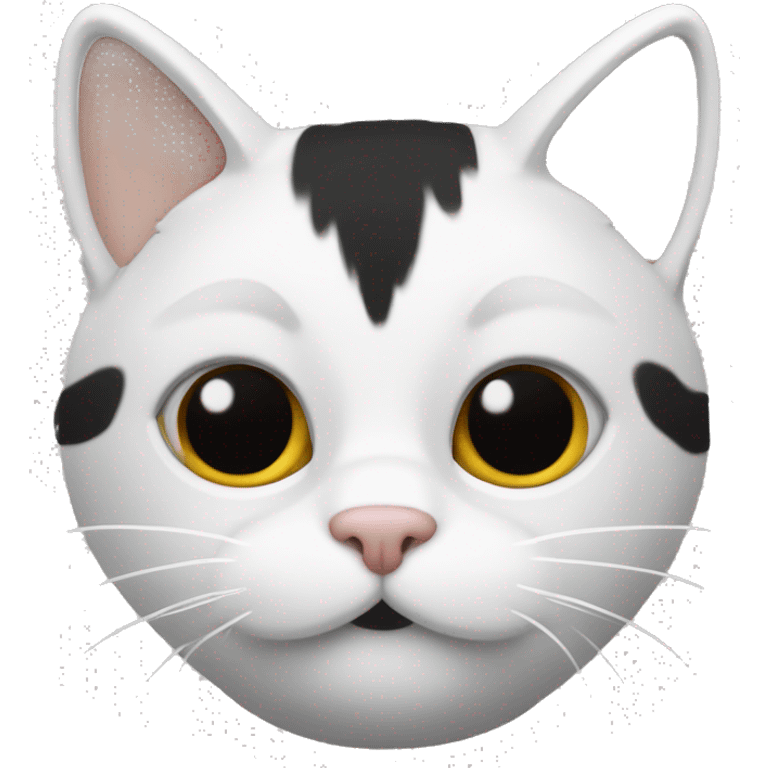 Un gato blanco con manchas negras y mono emoji