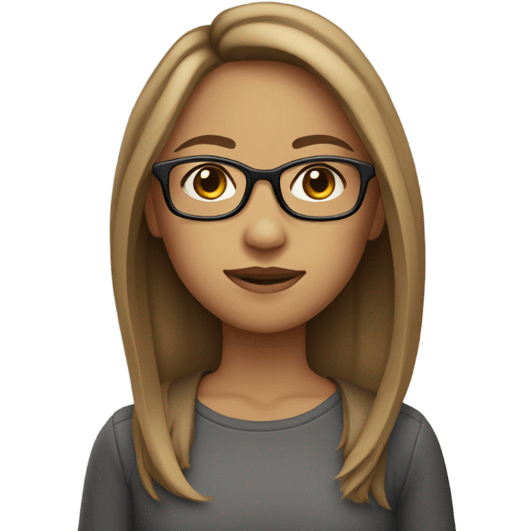 Girl with Longbob Brown Hair and dark blond highlights and she wears glasses emoji