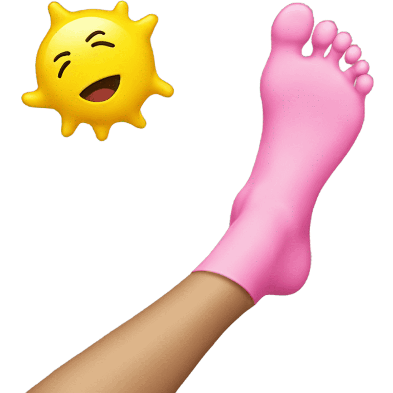 yellow foot waving to a pink head emoji