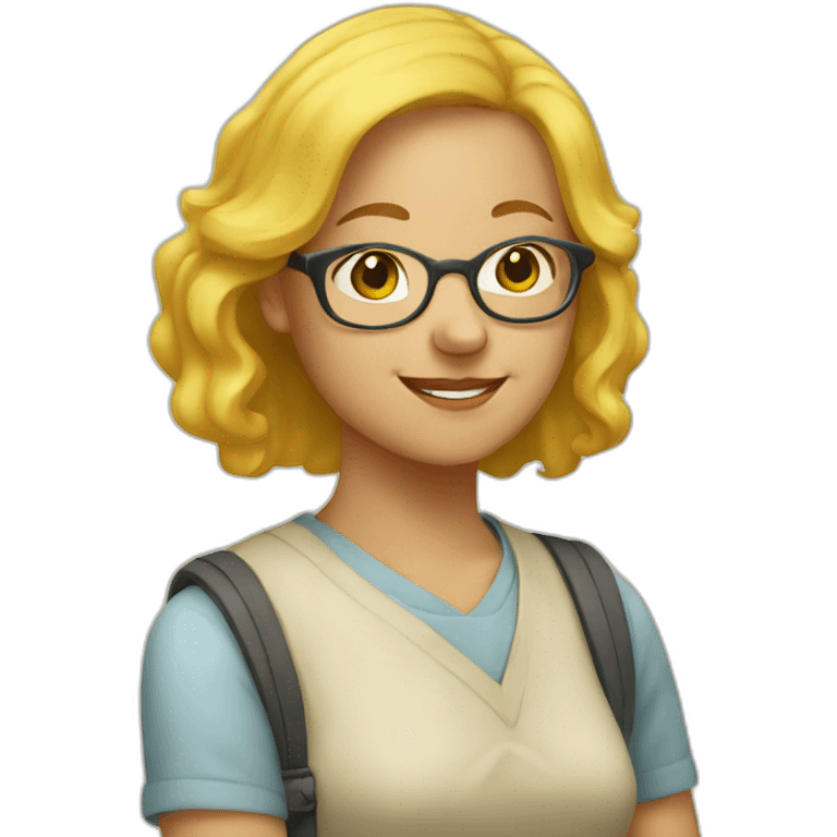 A young woman with glasses and yellow hair teaches children history emoji