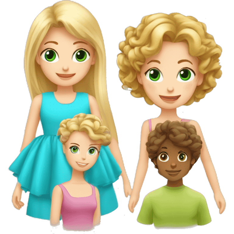 TRIO AVEC UNE FILLE AU cheveux mi-long blonde au yeux bleu + une fille avec les cheveux mi-long bouclé yeux brunc + une fille avec les cheveux legerement court ondulé avec les yeux vert  emoji