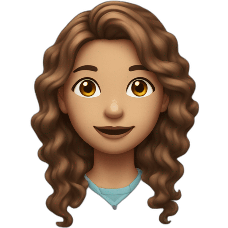 A girl with two dimples on her right cheek, long brown wavy hair, Kohl eyes emoji