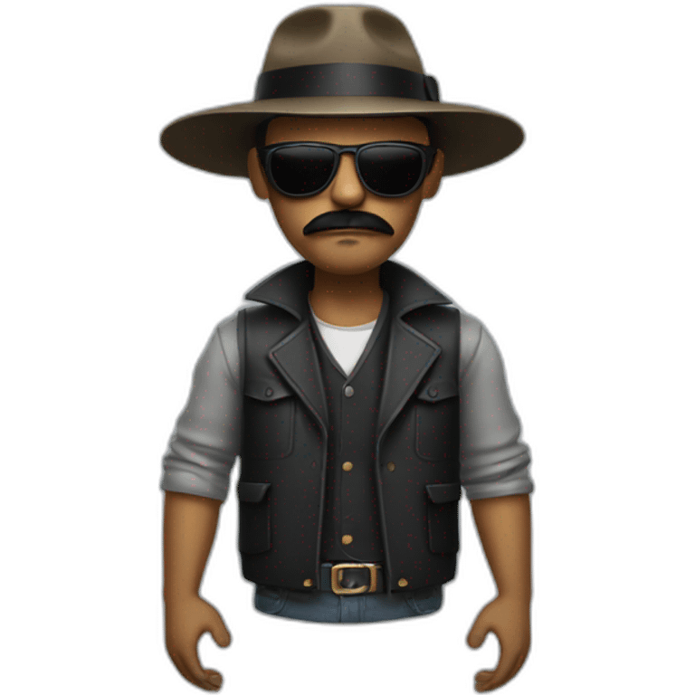 Gangster with a hat, sunglasses, mustache and weapons emoji