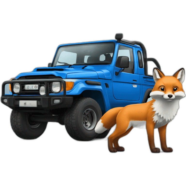 Fox driving a blue toyota landcruiser HZJ78 emoji