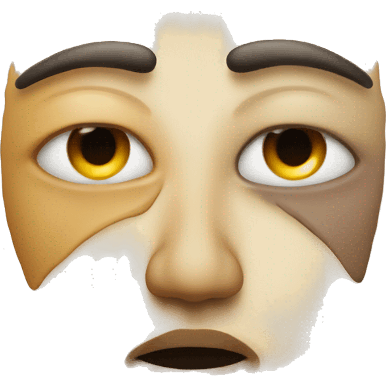 An abstract face divided in two, with one half in warm tones and expressing a faint smile, and the other half in cool tones with a soft tear. emoji