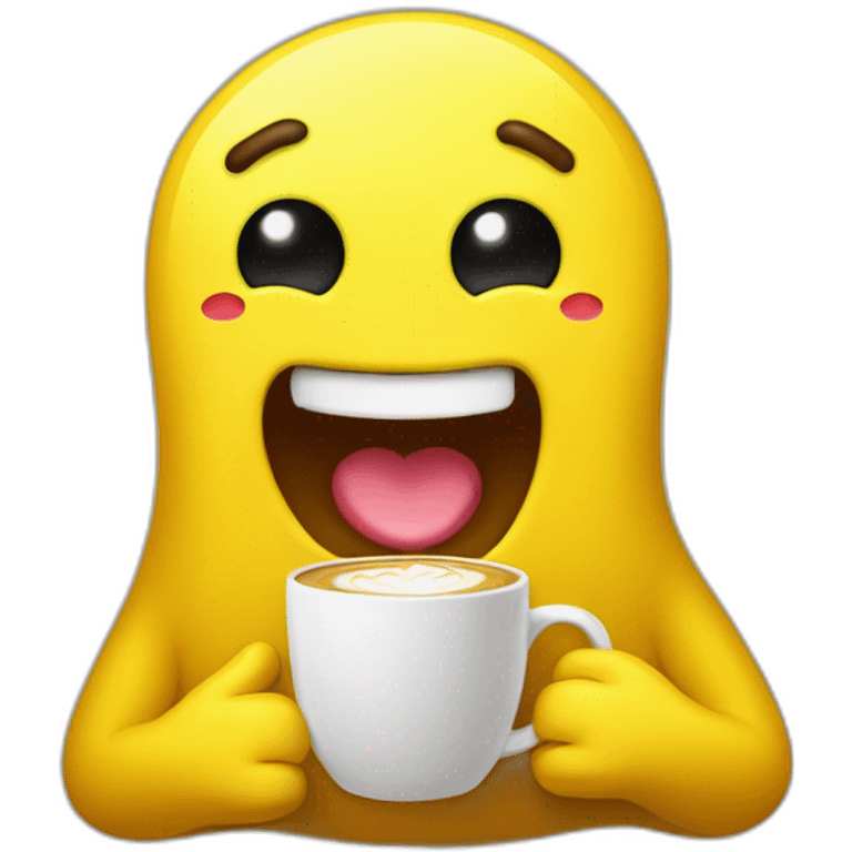 happy yellow blob with heart eyes holding a coffee emoji