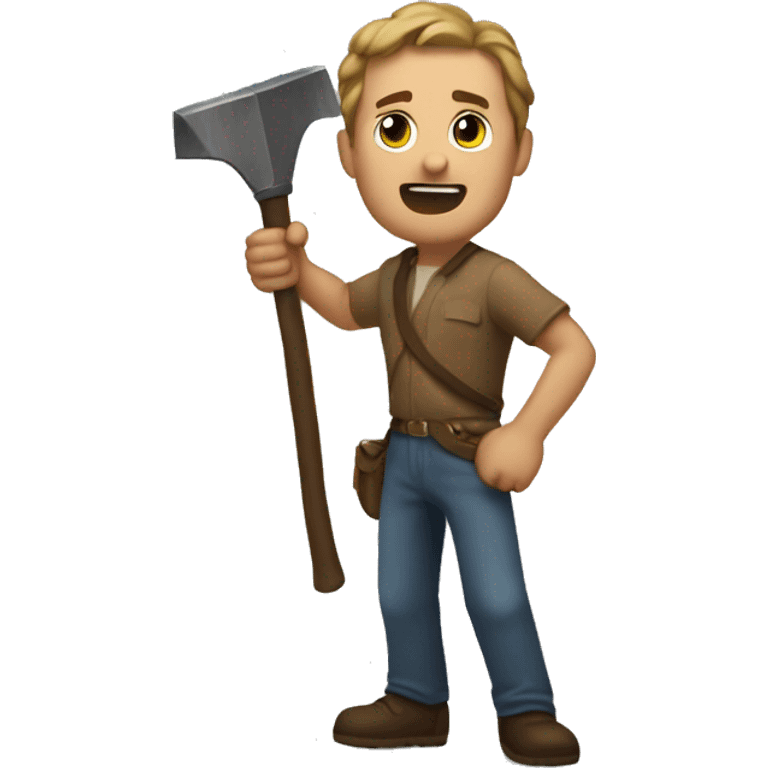 Steve playing with a pickaxe emoji