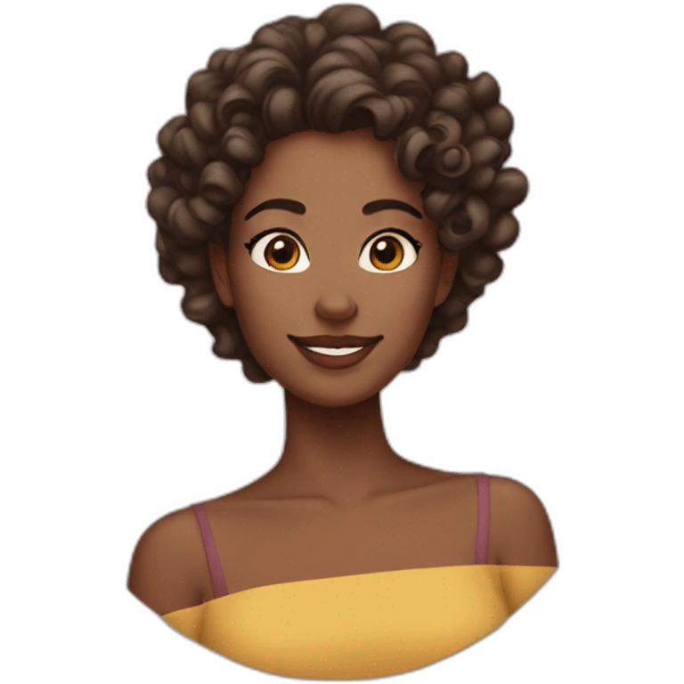 woman with medium brown skin with curly half up half down emoji