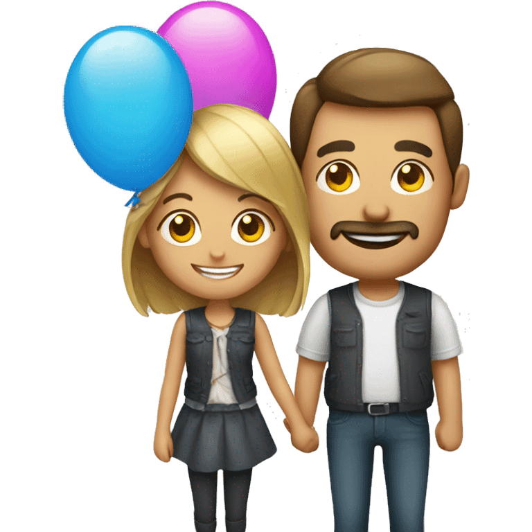 man and girl, balloons and design emoji