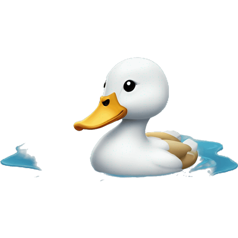 Duck sitting in water with blue water emoji