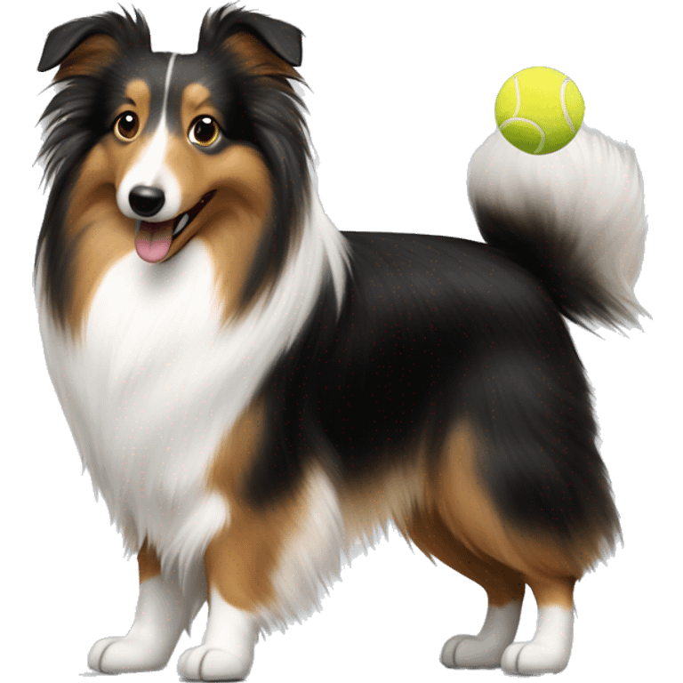 Tricolour sheltie playing with tennis ball  emoji