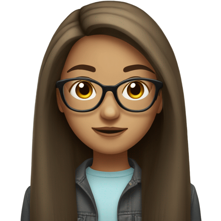 teen girl with long straight brown hair with black glasses emoji