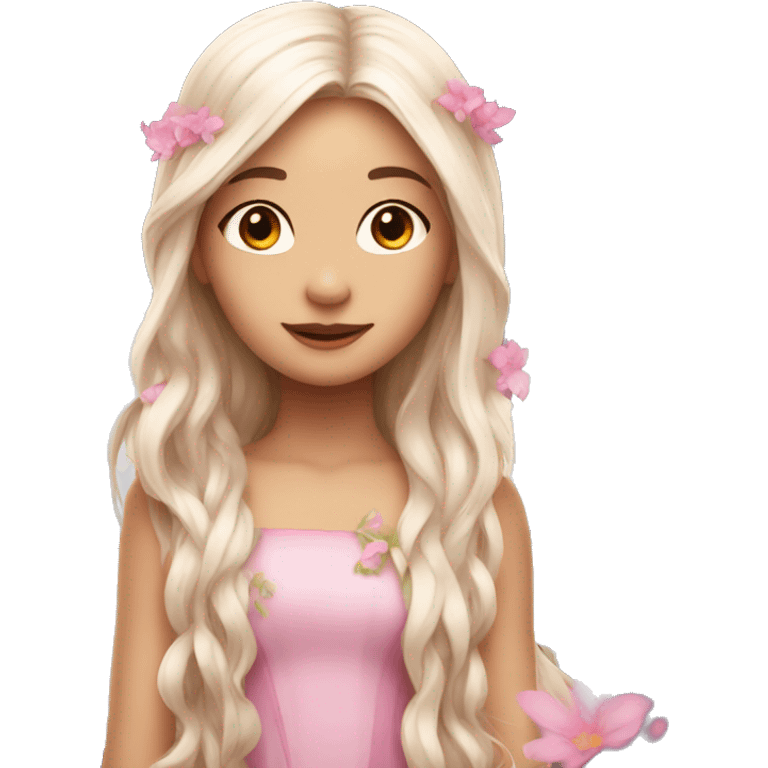 Beautiful, flower, fairy, pink, white, long hair, with pink wings emoji