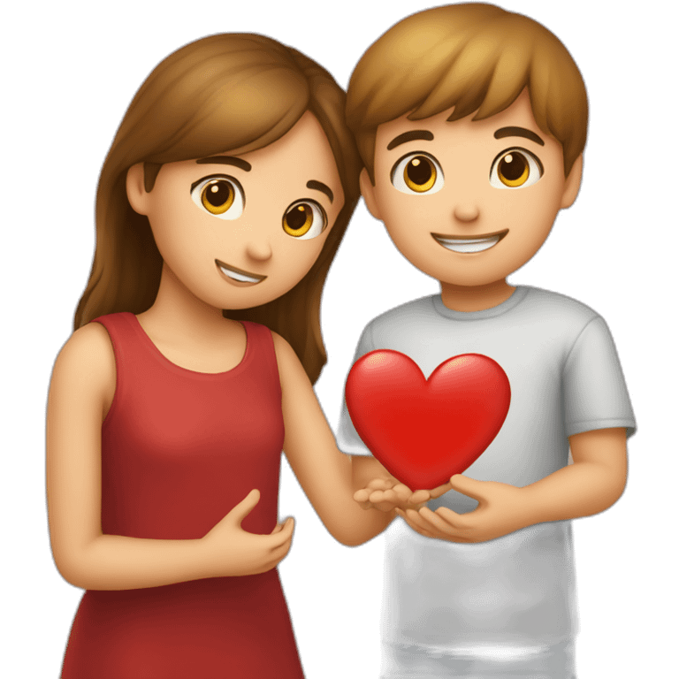 a boy giving a red hearth to a girl emoji