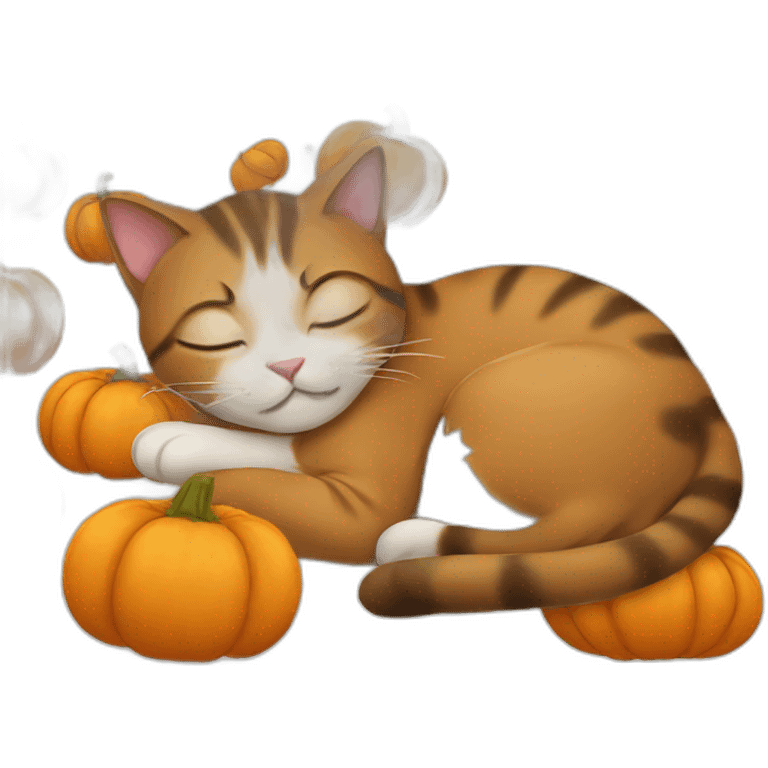 Cat sleeping on a pumpkin emoji