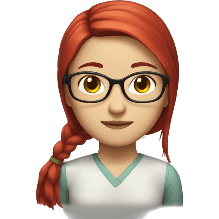 Chinese girl, mid length hair, glasses, red hair tail emoji