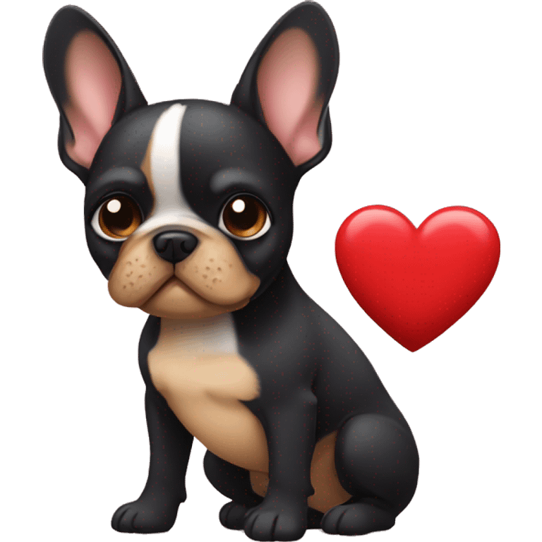 Black and tan frenchie dog holding heart  emoji