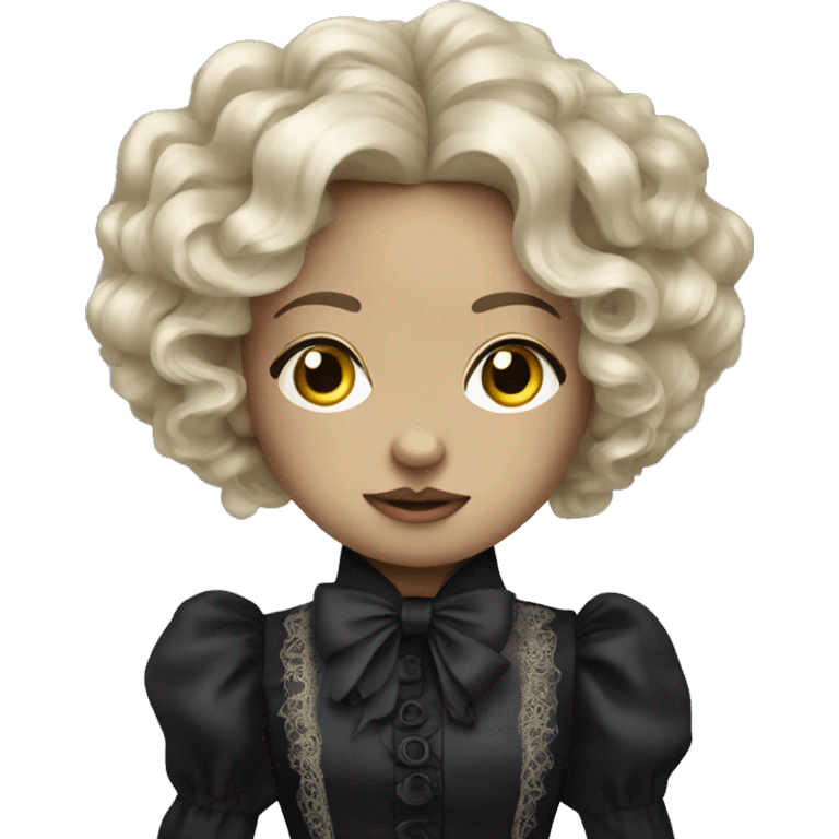 haunted victorian doll with long curly hair and a hair bow emoji