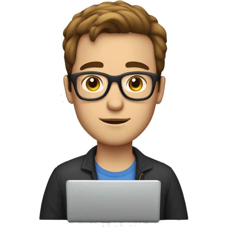 white guy brown hair and square glasses typing in laptop emoji