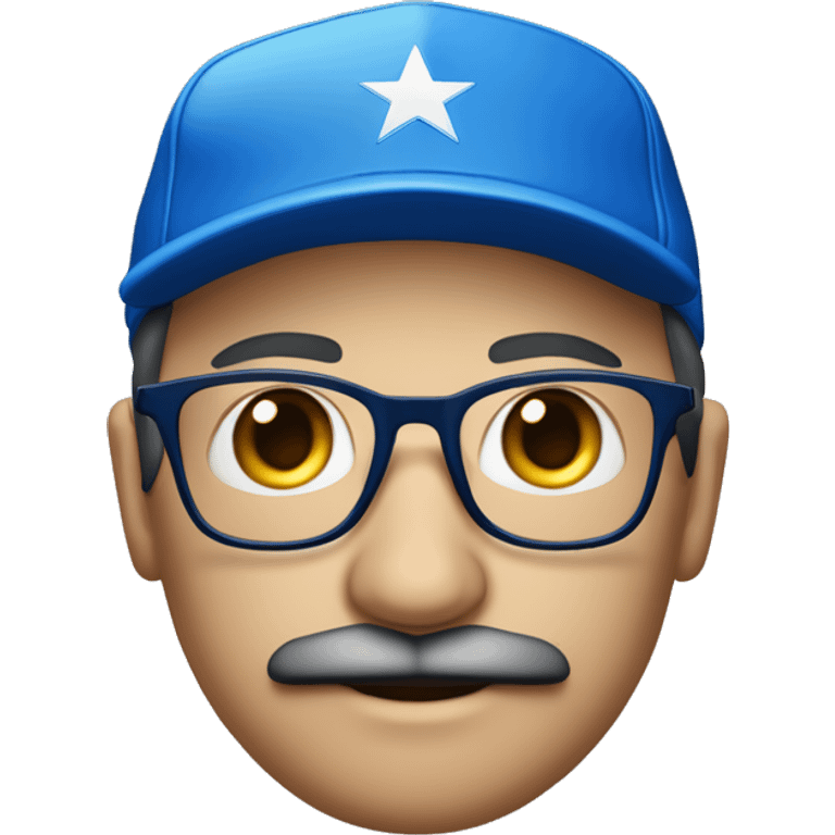 Homme européen yeux bleus avec une moustache portant des lunettes bleues  une casquette jordan bleu un survêtement bleu emoji