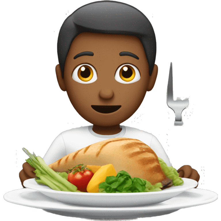 person eager to eat holding knife and fork with a plate with food in front emoji