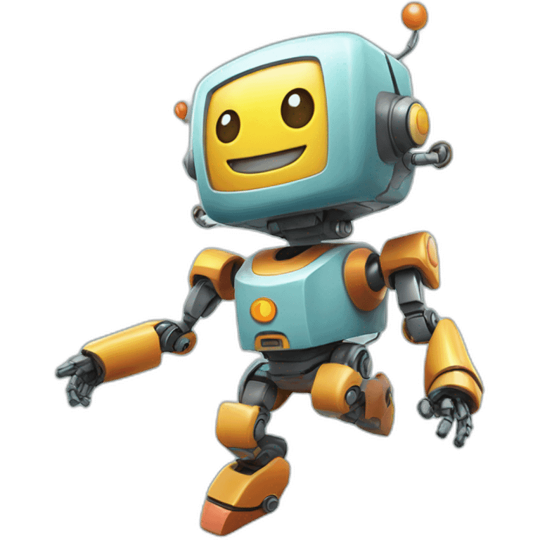 a cheerful multi-colored jumping robot emoji