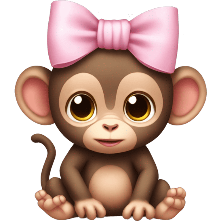 cute baby monkey with light pink bow on the side of its head emoji