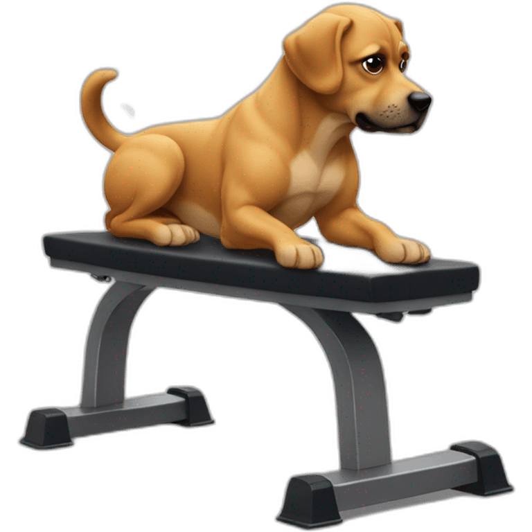 Dog make sport on a musculation bench emoji