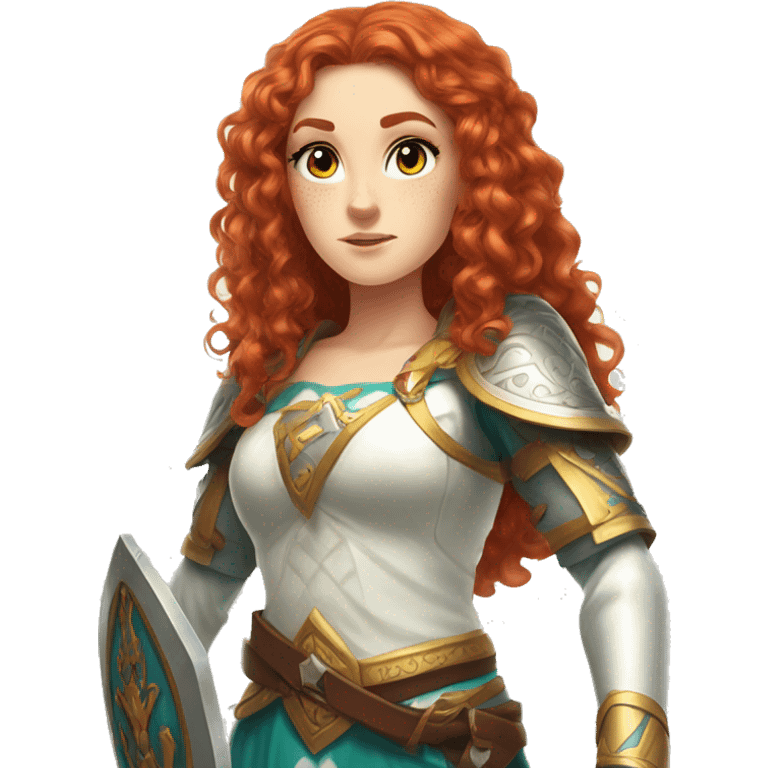 a white girl with long red curly hair and freckles, cosplaying Princess Zelda posing and ready for a fight emoji