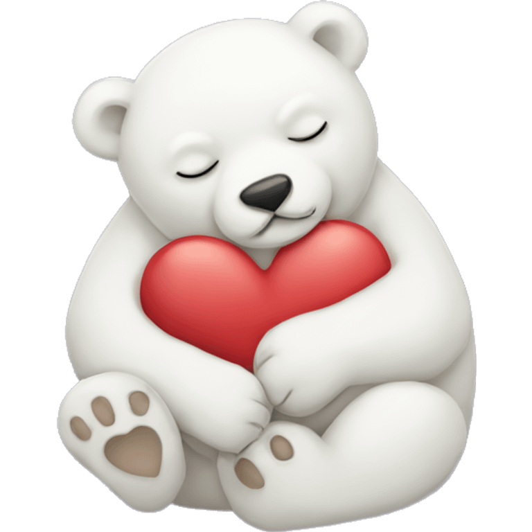 Baby polarbear sleeping holding a heart emoji