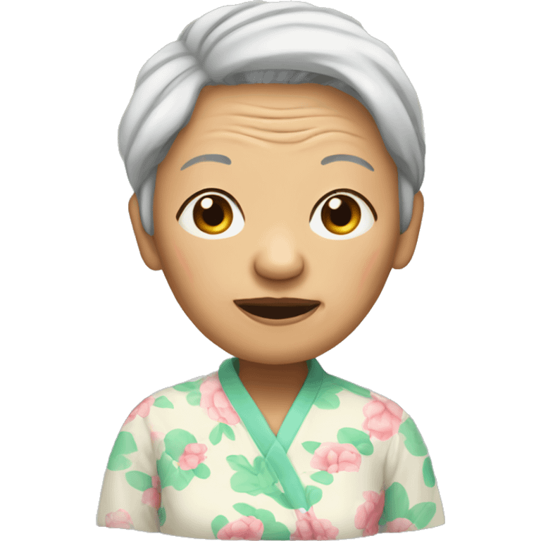 An  elderly  Asian  woman  in  pajamas  with  wrinkles. emoji