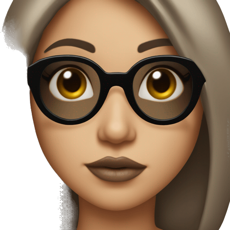 brunette girl with bob, black sunglasses and nude lipstick blowing a kiss by lowering her glasses and winking emoji