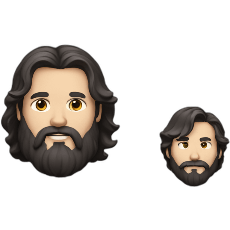 man with long hair and black beard, caucasian looks like jack black with a black cat emoji