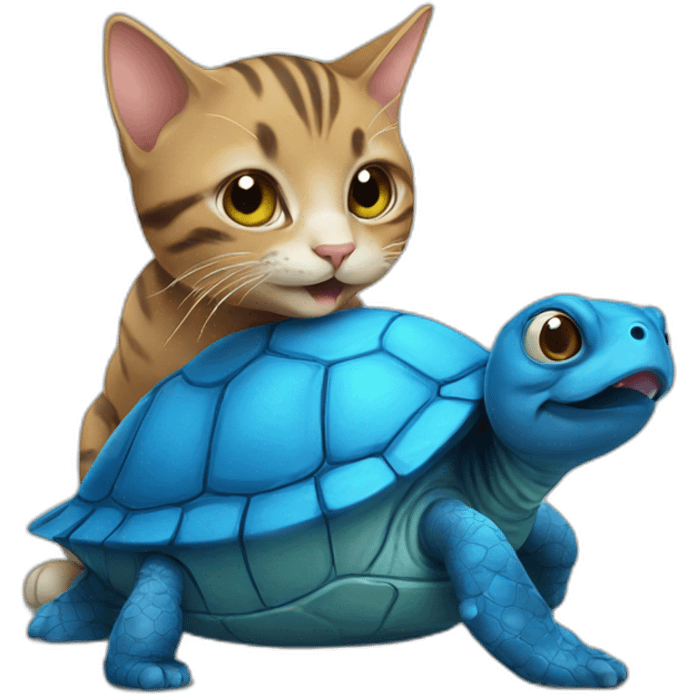 Cat licking a blue turtle emoji