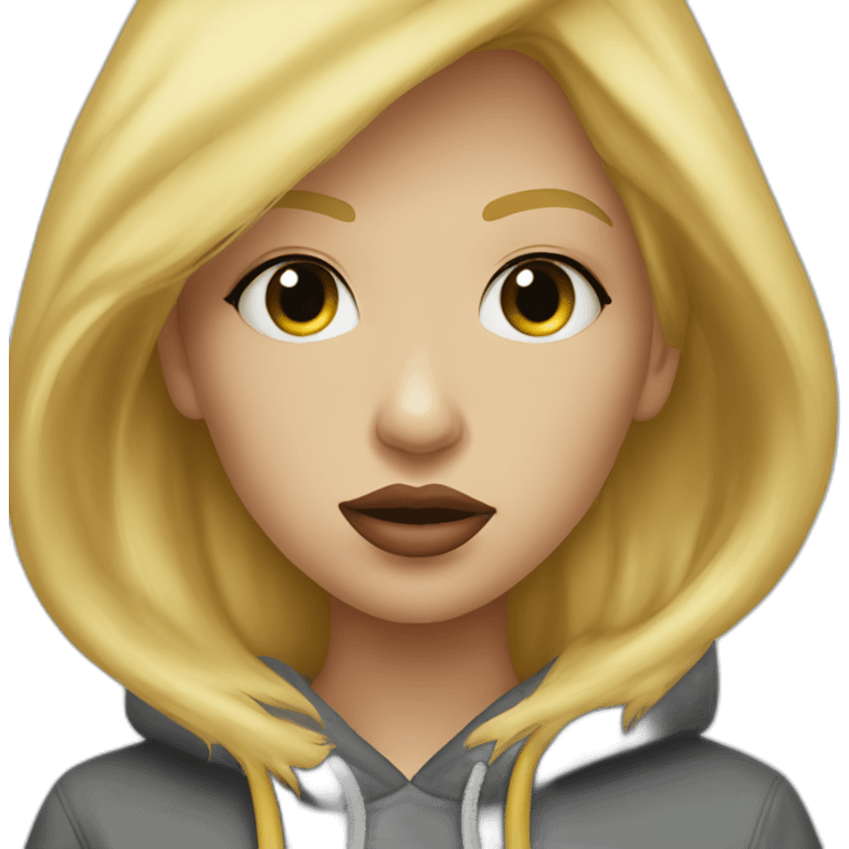 Blonde Woman Short hair hoodie skateboard kiss emoji