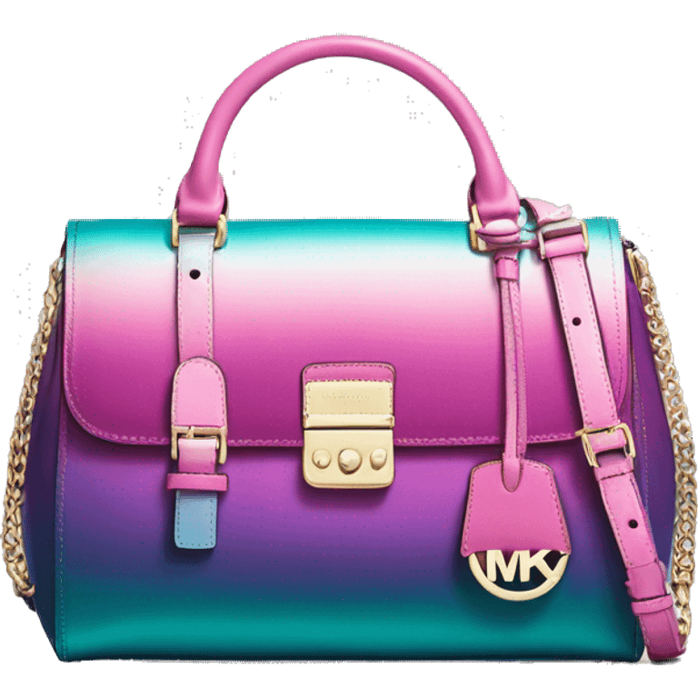 Realistic metallic teal purple pink ombre Michael kors satchel purse.  emoji