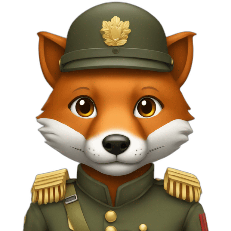 A fox wearing a soldier uniform emoji