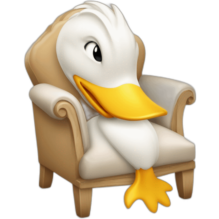 Canard sur un fauteuil avec une tulipe dans le bec emoji