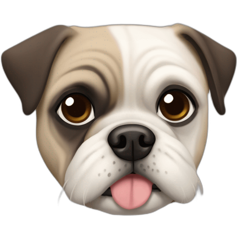 A pug cross bred with a schnauzer with fully white furr and brown eyes emoji