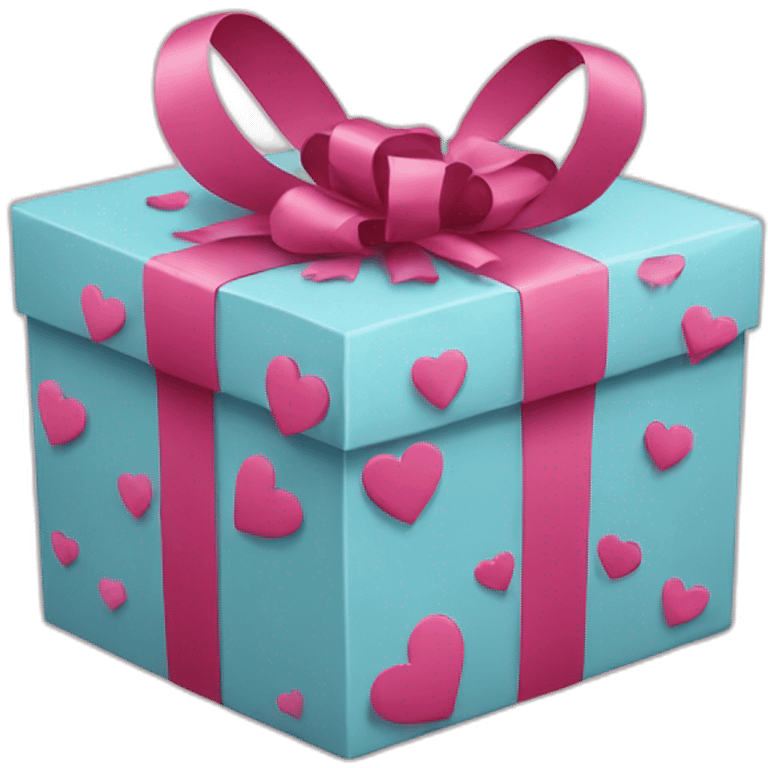 gift box with heart stickers around the box emoji