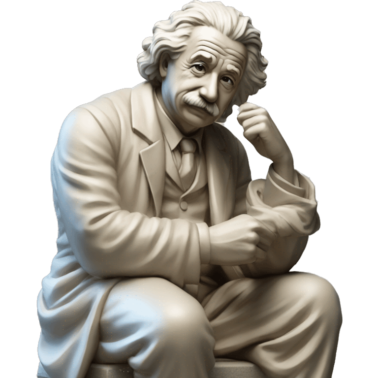 sitting philosopher-statue as albert einstein lean on hist fist emoji