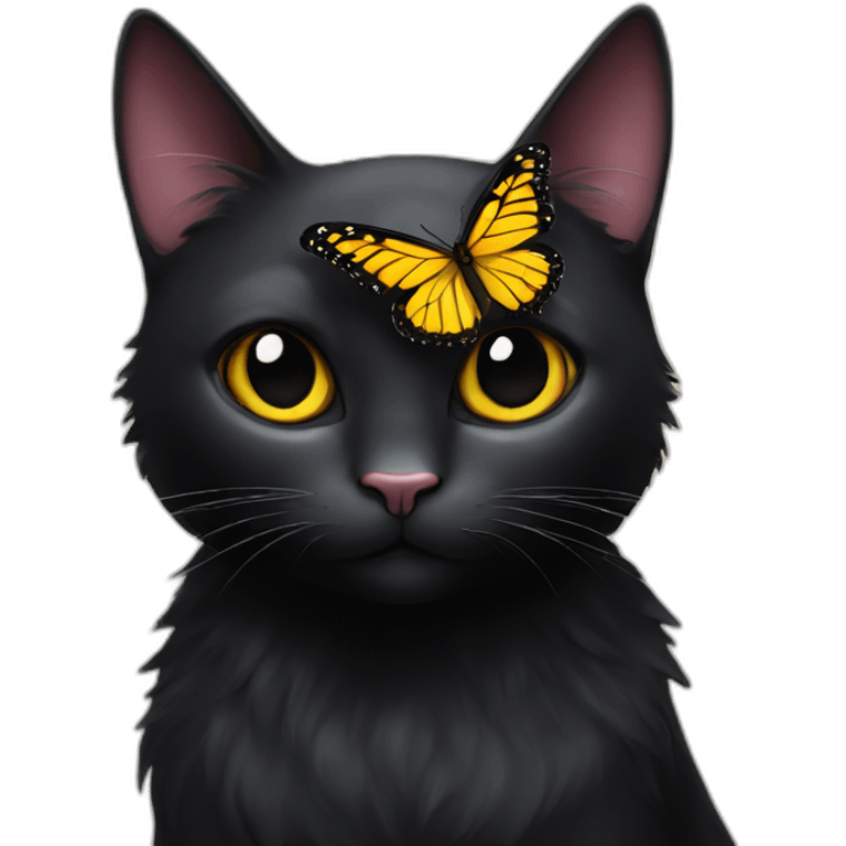 Fantasy black cat with a butterfly emoji