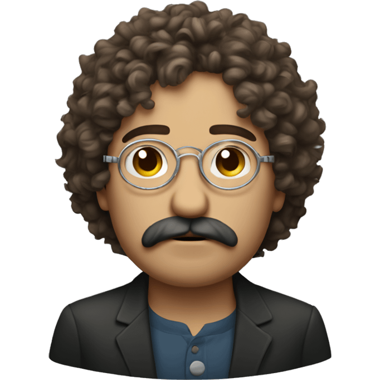 sad man with brown curly hair silver circular glasses and moustache emoji